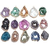 QSLLER 5pcs Natural Agate Crystal Druzy Pendant,Natural Agate(30-35mm) Pendant Necklace Charms Slice Druzy Pendant for DIY Jewelry Making Necklace Bracelet(5pcs Random Color)