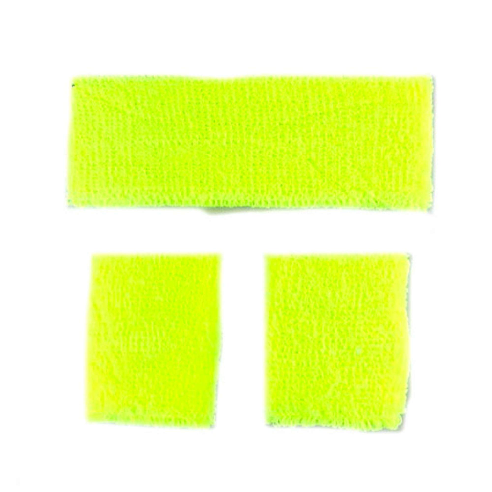 HEADBAND & WRISTBANDS SWEATBAND SET - NEON 80S FUN RUN TEAM BUILDING EVENT FANCY DRESS (YELLOW)