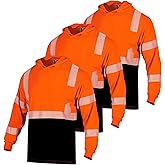 VENDACE 3pcs Safety Reflective High Visibility Long Sleeve ANSI Class 3 Hi Vis Construction Work T Shirts for Men with Hood