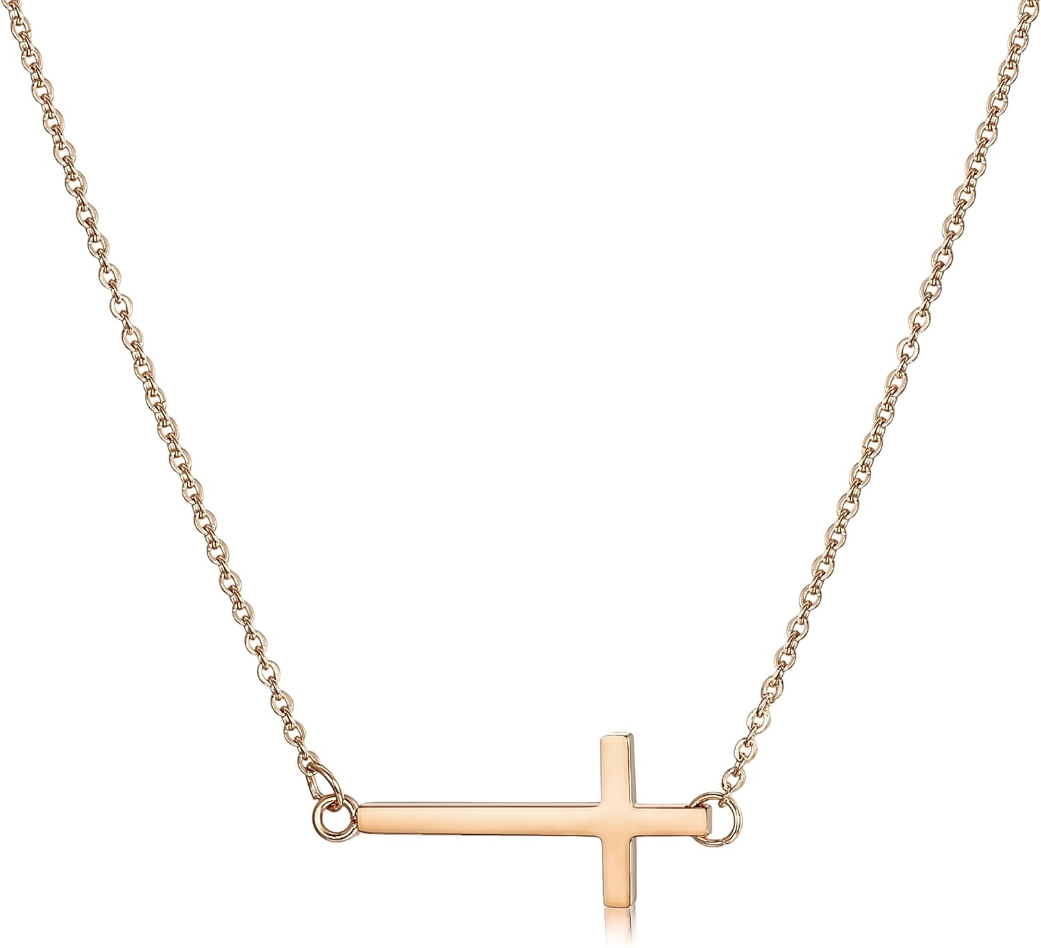 LOYALLOOK Stainless Steel Sideways Horizontal Cross Pendant Necklace