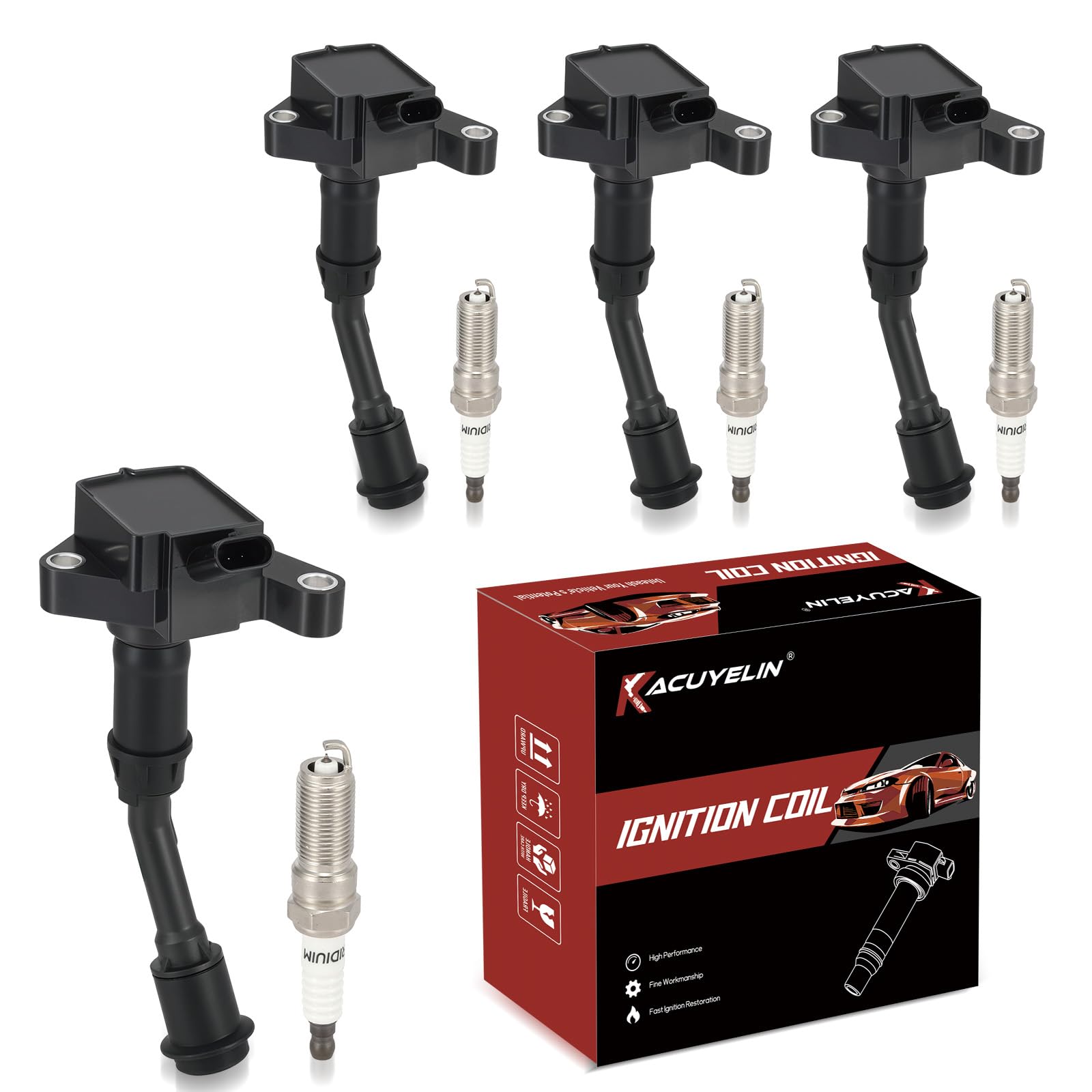 Photo 1 of UF735 Ignition Coil Pack and Iridium-Platinum Spark Plugs Set of 4 Compatible with Ford Escape Fusion 2014-2020 1.5L Replaces# DG554, C880