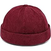 Opreng Unisex Stylish Rolled Cuff Skull Cap Adjustable Brimless Docker Hat Corduroy Cuff Harbour Beanie Hats