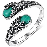 Peireara Turquoise Spoon Rings for Women 925 Sterling Silver Tree of Life Spoon Ring Vintage Turquoise Rings Thumb Rings Jewelry for Women