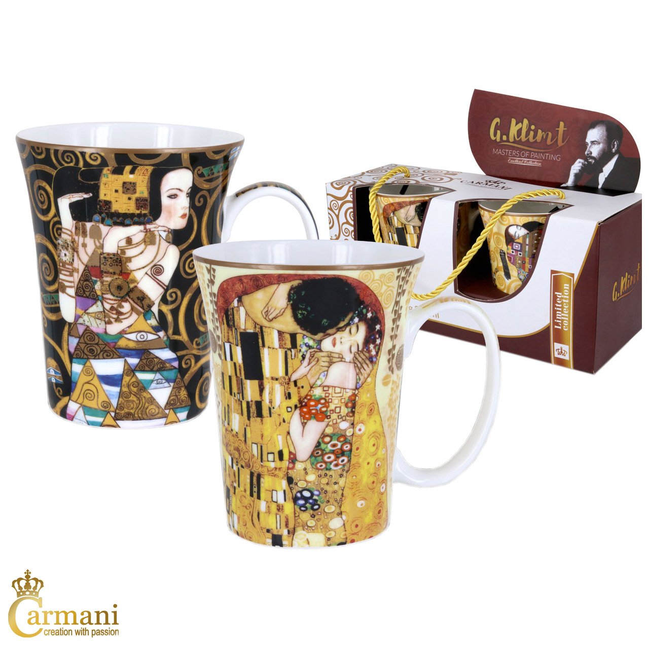 Carmani Porcelain Mug Decorated By Gustav Klimt Painting 2pcs