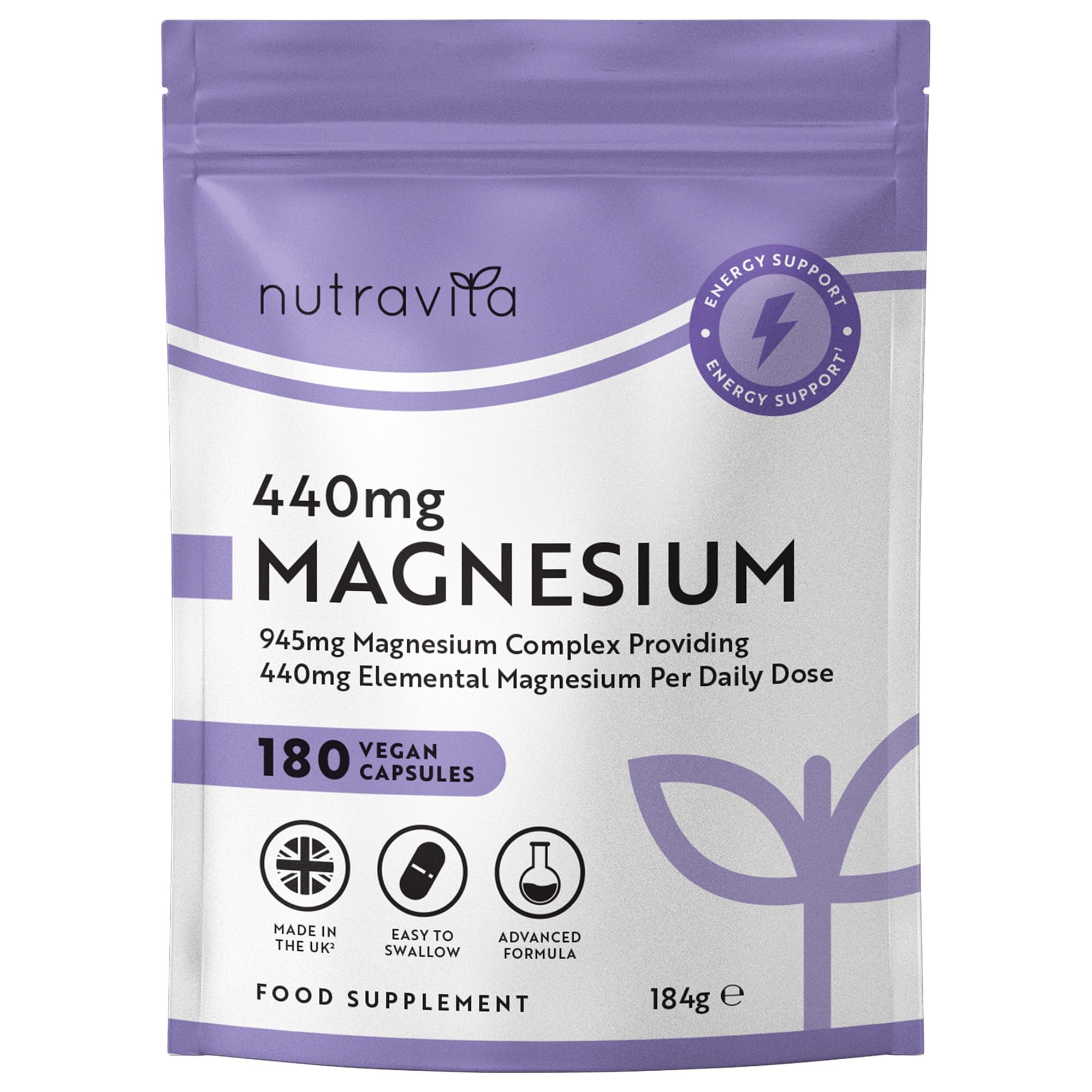 Nutravita 945mg Magnesium Complex –180 Vegan Citrate Capsules (3 Month Supply) – High Absorption, Premium Magnesium Supplements – Made in The UK