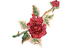 JRYYR Red Rose Applique, Sequin Flower Patches for Dresses and Other Garments Decorative Rose Applique (Red)