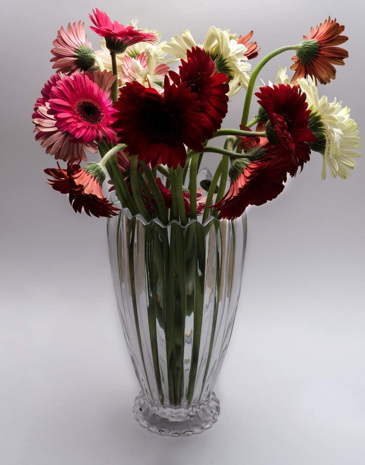 King Bohemi, Crystalline Jeneva Design Glass Flower Vase | 1 Pc | Size: H 28 cm x Ø 15 cm