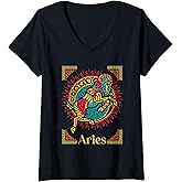 Womens Aries Zodiac Sign Astrology Shirt Aries Birthday V-Neck T-Shirt