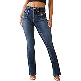 True Religion Women's Becca MID Rise Boot Cut Flap Packet Jeans - Mira Color
