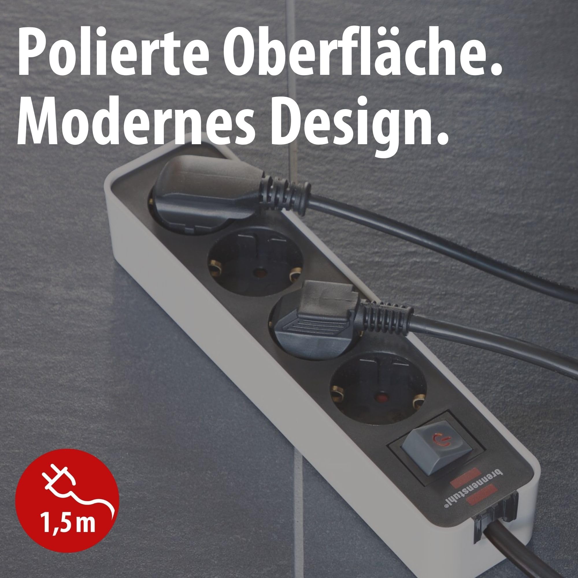 Brennenstuhl Ecolor Steckdosenleiste 4-Fach (Mehrfachsteckdose mit Schalter und 1,5m Kabel) schwarz/weiß 2