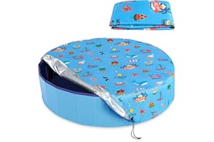 Docuwee Round Pool Cover 63"(5 Ft), Foldable Kiddie Solar Cover Fit Dog Swimming Pool, Pets Kids Bath Tub, Anti-UV Dustproof Safety Pool Cover with Summer Beach Patterns