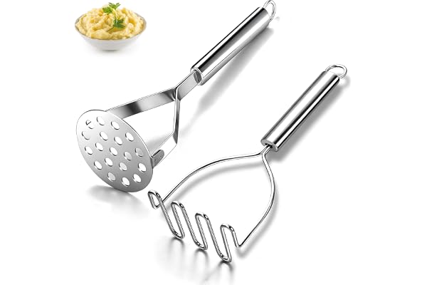 Potato Masher 2 Pcs, Kyraton Stainless Steel Heavy Duty Mash Potatoes Masher Kitchen Tool Utensils for Avocado Potatoes Beans