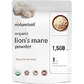 NatureBell Organic Lion’s Mane Powder 1,500mg - 1 lb - Brain, Focus & Memory Support* - Whole Fruiting Body & Mycelium - Non-GMO & Gluten-Free