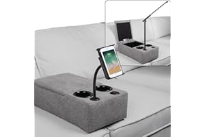 BEYOND SMART Removable Sofa Armrest with Cup Holder, PU Leather Multifunctional Couch Caddy Storage Arm Rest with Power Wireless Charging Stand & LED Reading Light for Sofa Middle Seat Adjustable