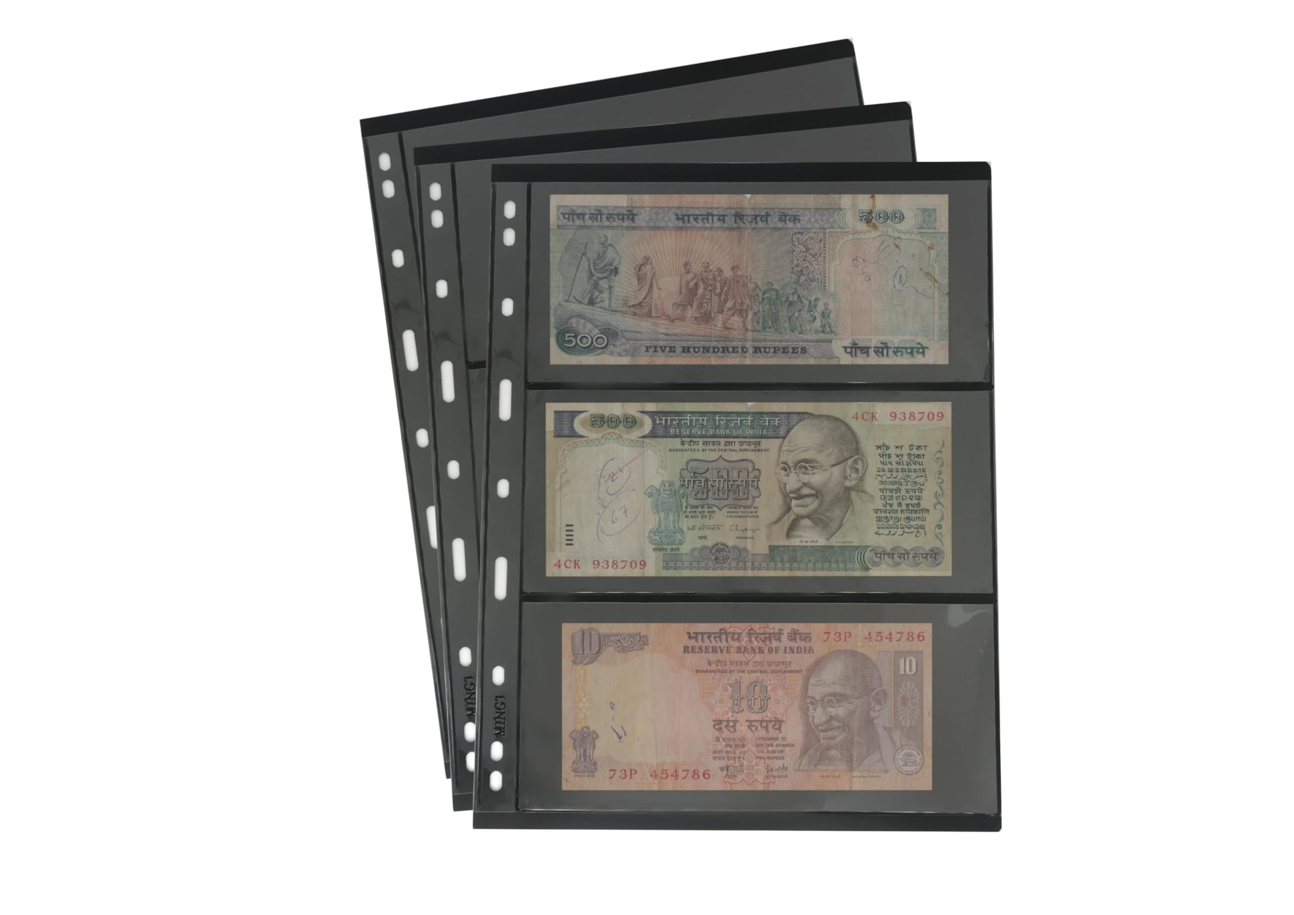 PCCB MINGT 10Pcs Standard 9-Hole Black Double-Sided Album Inner Sheets Stamp Banknote Collection Album Inserts Pages For Coin Collecting And Supplies (3 Pockets)