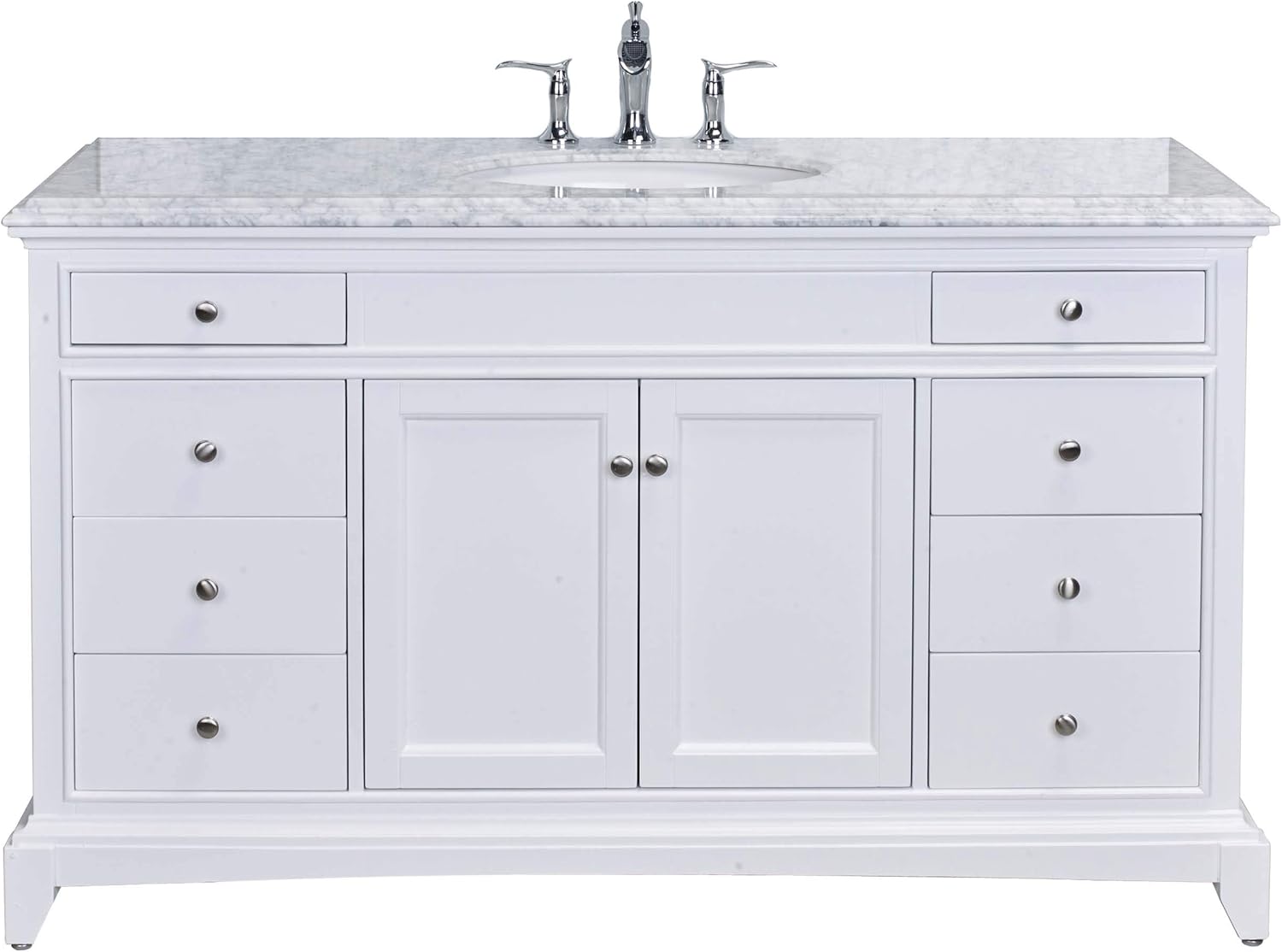 Eviva Elite Stamford 60 Inch White Single Sink Bathroom Vanity With Double Ogee Edge White Carrara Countertop And Undermount Porcelain Sink Amazon Com
