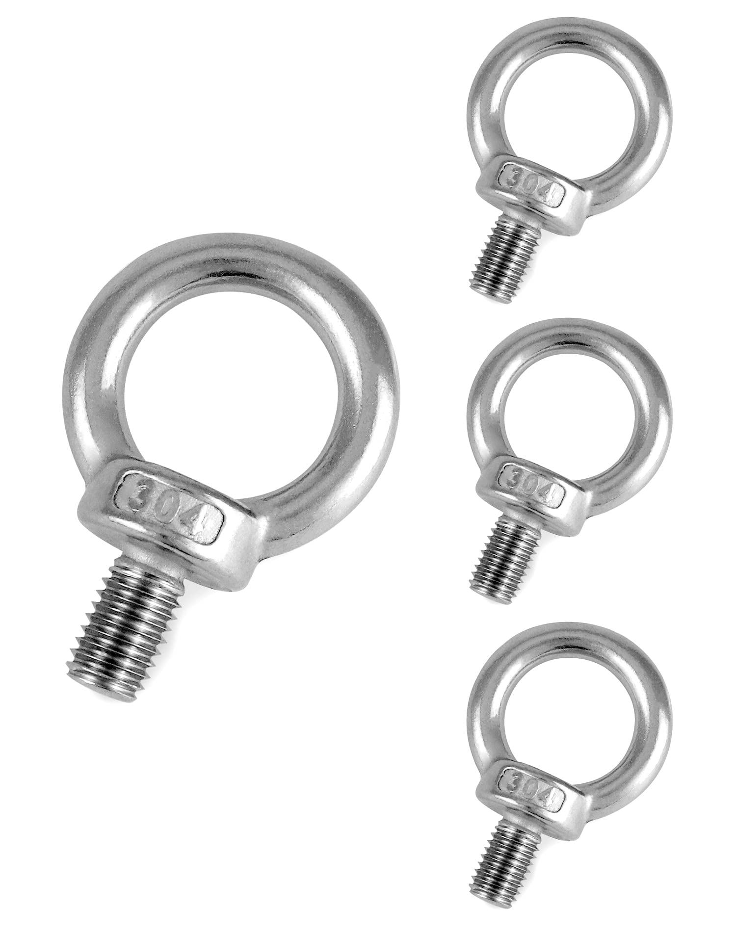 QWORK® 4PCS M12 Eye Bolts - 300KG - 304 Stainless Steel Male Thread Lifting Ring Eye Bolts for Living Lifting and Various Engineering Lifting Equipment