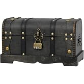 Vintage Wooden Treasure Chest Decorative Box with Lock,12", Black | Decorative wooden trunk For Storing Various Items, Such As Jewelry, Keepsakes, Documents, And More