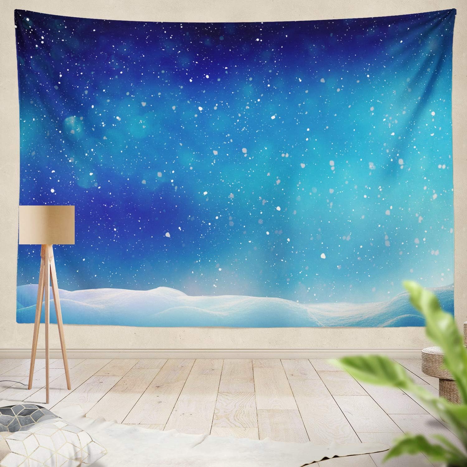 threetothree Tapestry Christmas Winter Snow Merry Happy New Year Greeting Space Hanging Tapestries 60 X 80 Inch Wall Hanging Decor for Bedroom Livingroom Dorm