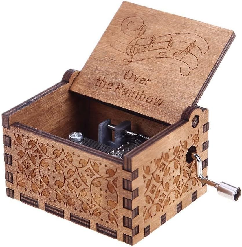 Wood Music Boxes for Daughter, Engraved Vintage Wooden Musical Box Gifts for Wife, Hand Crank Music Box Gifts for Birthday/Christmas/Valentine's Day (Flying Over The Rainbow)