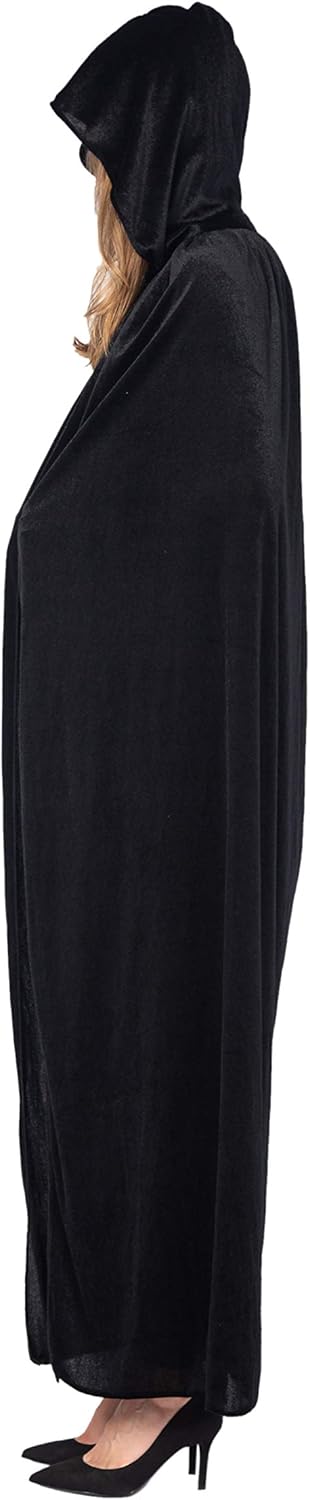 Spooktacular Creations Long Hooded Cloak Velvet Cloak Halloween Women Witch Cape Costume Accessory Black: Clothing