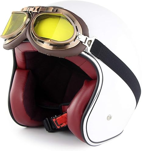 Amazon Co Jp オートバイヘルメットオープンフェイスヘルメットレトロハーレーサマーハーフフェイスジェットヘルメット安全ヘルメットゴーグルセットdot Ece認定クルーザー チョッパースケートボードモペットヘルメット G Xxl 63 64cm ホーム キッチン