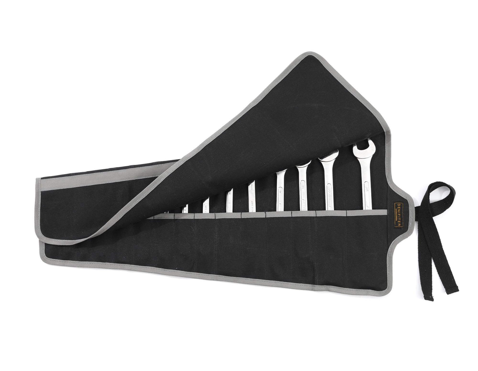 Wrench Roll,Durable Waxed Canvas Wrench Set Roll Pouches 15 Pockets, Multi-Purpose Roll Up Tool Bag with Strap (26.5" X 12.5 ", Black)