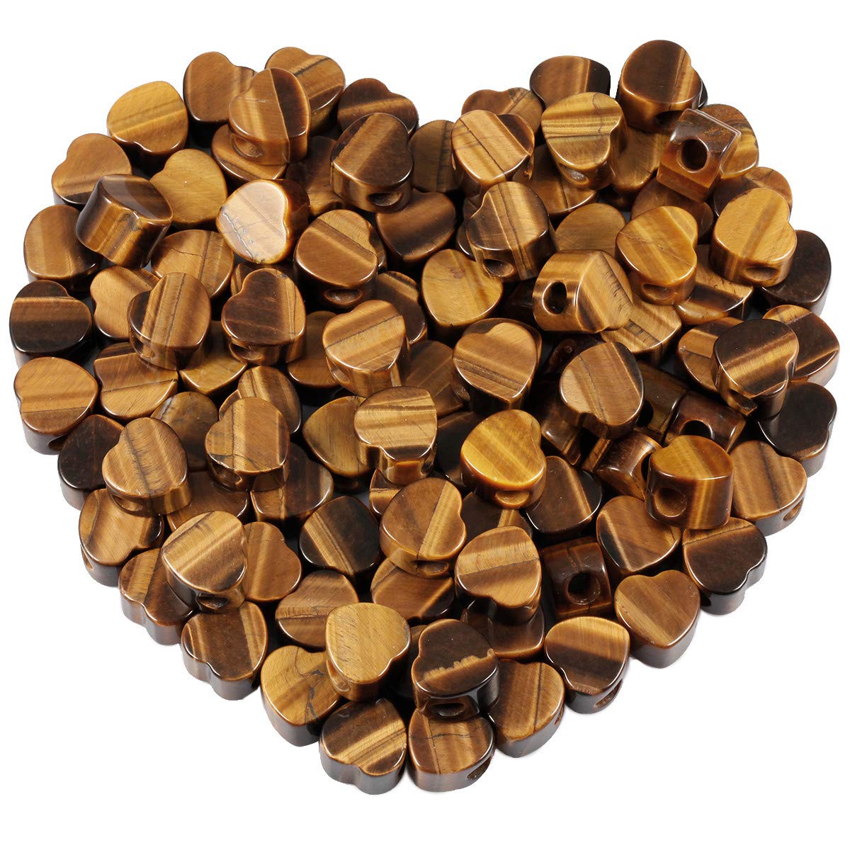 KYEYGWO Tiger's Eye Stone Large Hole Polished Gemstone Beads for Bracelets, Heart Shape Loose Charms European Bead for Jewelry Making, Pack of 20