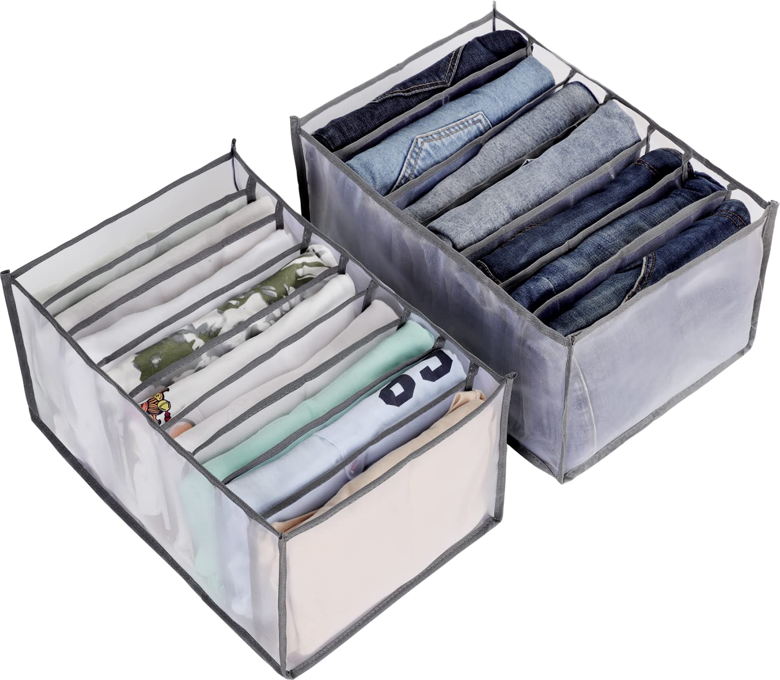 Allinside Wardrobe Clothes Organizer, Washable & Foldable Mesh Drawer Clothing Organizer with Compartment Storage for Jeans, Pants, Legging, T-shirt - 2 Packs (7Grids + 9 Grids)