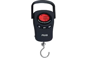 American Weigh Scales PK-110 Digital Hanging Scale – 110lb x 0.1lb Capacity, Red Backlit LCD Display, Portable Electronic Luggage & Fishing Scale (Black)