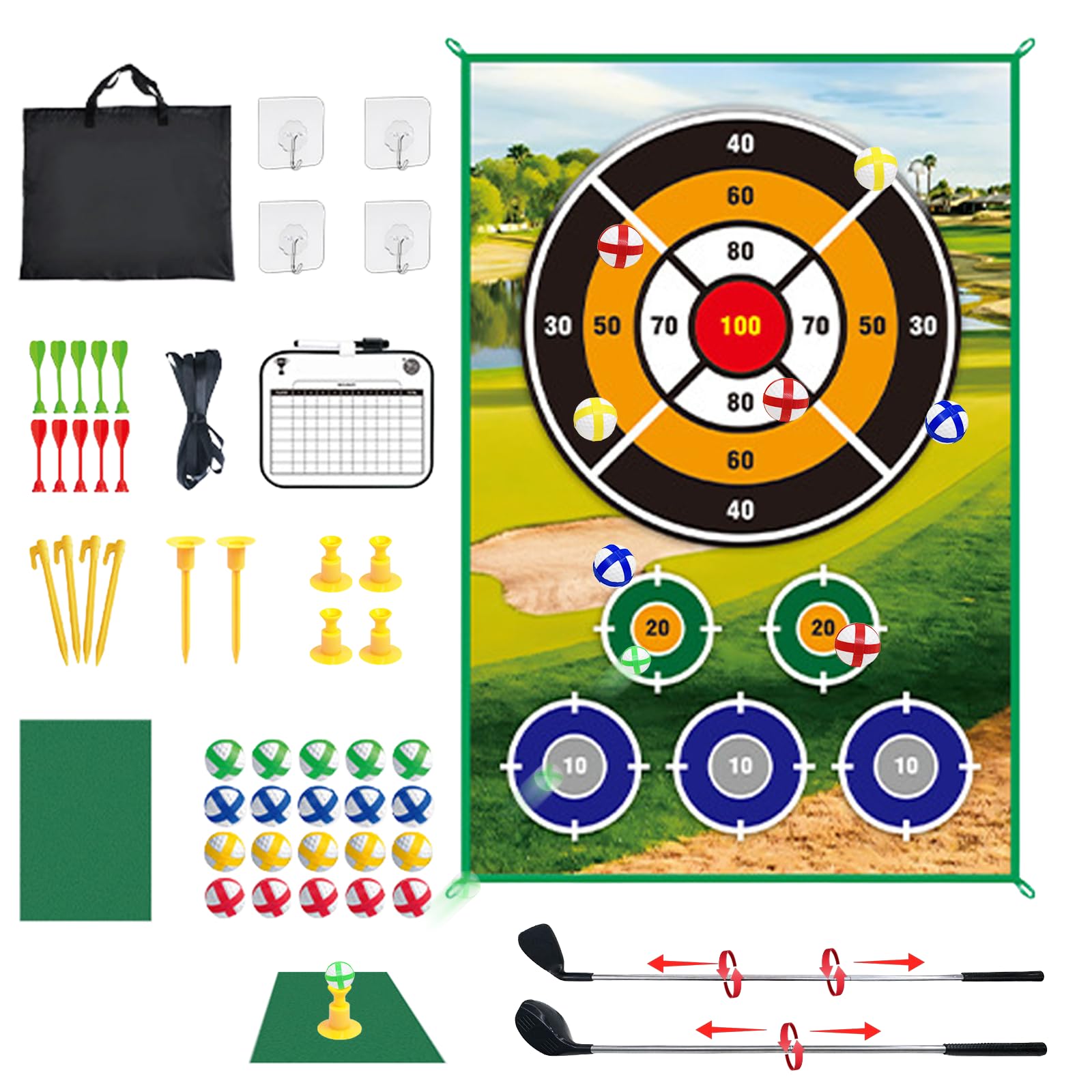 52 Pcs Bucket Golf Darts Chipping Game Set, Sticky Golf Dart Battle Practice Hitting Mats for Kids Adults Family & 20 Balls, Indoor Outdoor Swing Training Aid Equipment for golf Lovers and Beginners