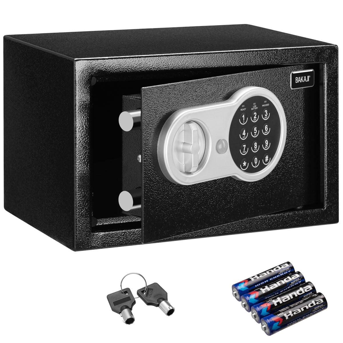Bakaji Digital Digital Wall Safe 30 x 20 x 20 cm Electronic Safety Deposit Box Home Hotel Safe + 4 x AA Batteries and Emergency Keys Black