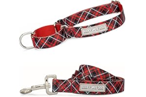 Lucky Love Dog, Evergreen No Slip Dog Collar and Leash Set, Vivid Berry Plaid Martingale Dog Collar for Boy and Girl Dogs - (Medium, Heywood Martingale - Combo)
