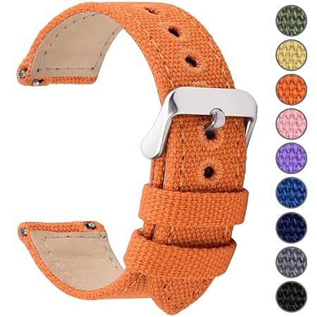 Fullmosa Uhrenarmband 18mm in 8 Farben, Stoff Leinen mit Mattleder Uhrenarmband Uhr Ersatzband mit Schnellverschluss für Mann