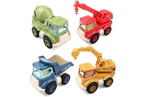 BIGEFEIXU Construction Toys for Boys Girls Age 3 4 5 – Excavator, Dump Truck, Crane, Cement Mixer – Construction Vehicle Toy Set for Toddlers Kids – Sandbox Toys, Birthday