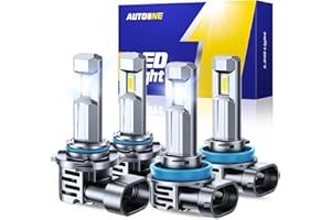 AUTOONE H11 9005 LED Bulb Direct Fit 1:1 Mini Size, 70000LM H8/H9 HB3 Combo Fog Lights with Cooling Fan, IP68, Pack of 4