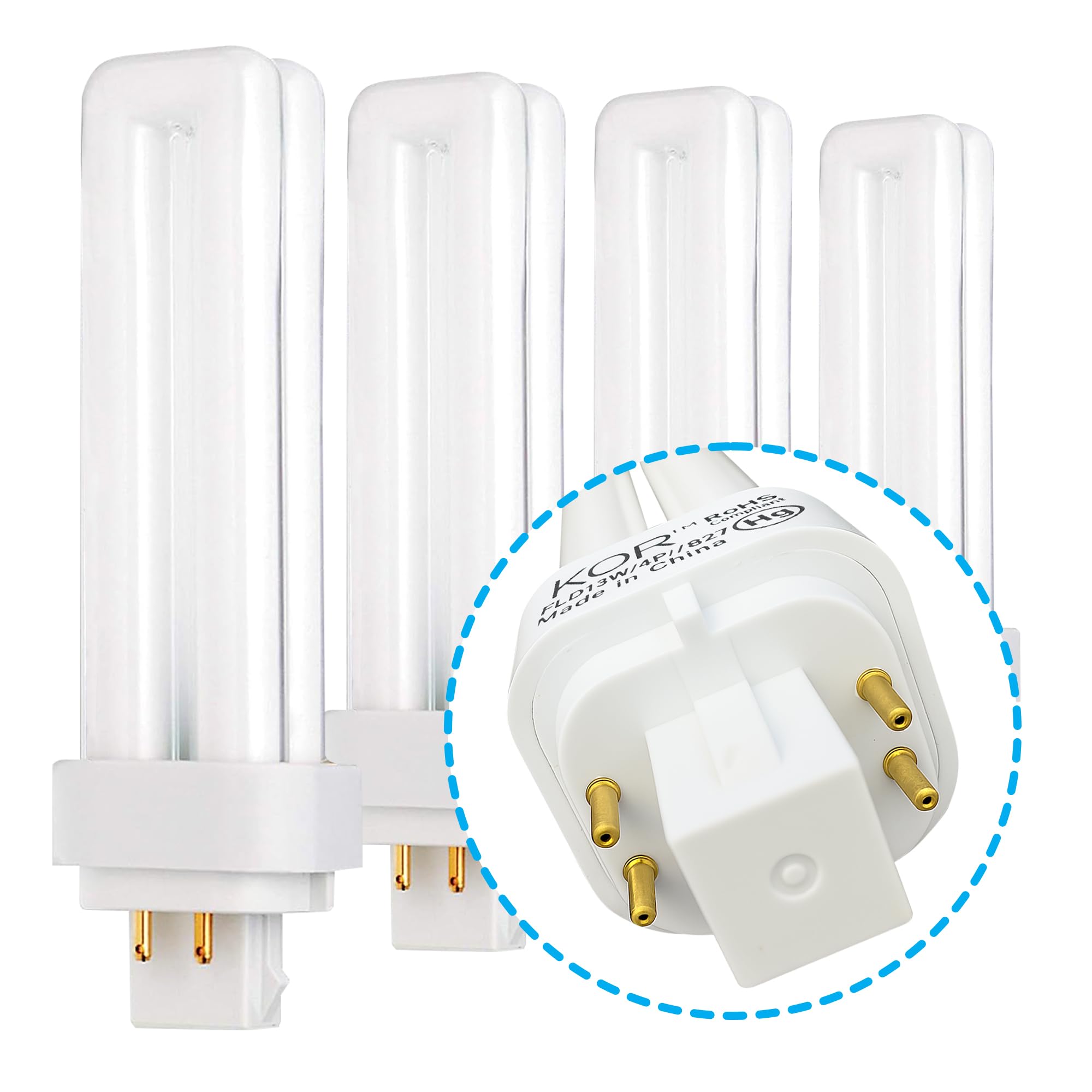 Photo 1 of KOR 13W CFL Light Bulb, Double Tube, G24Q-1 4-Pin Base, 4100K Cool White – Pack of 4 (Replaces Sylvania, Philips, GE Models)