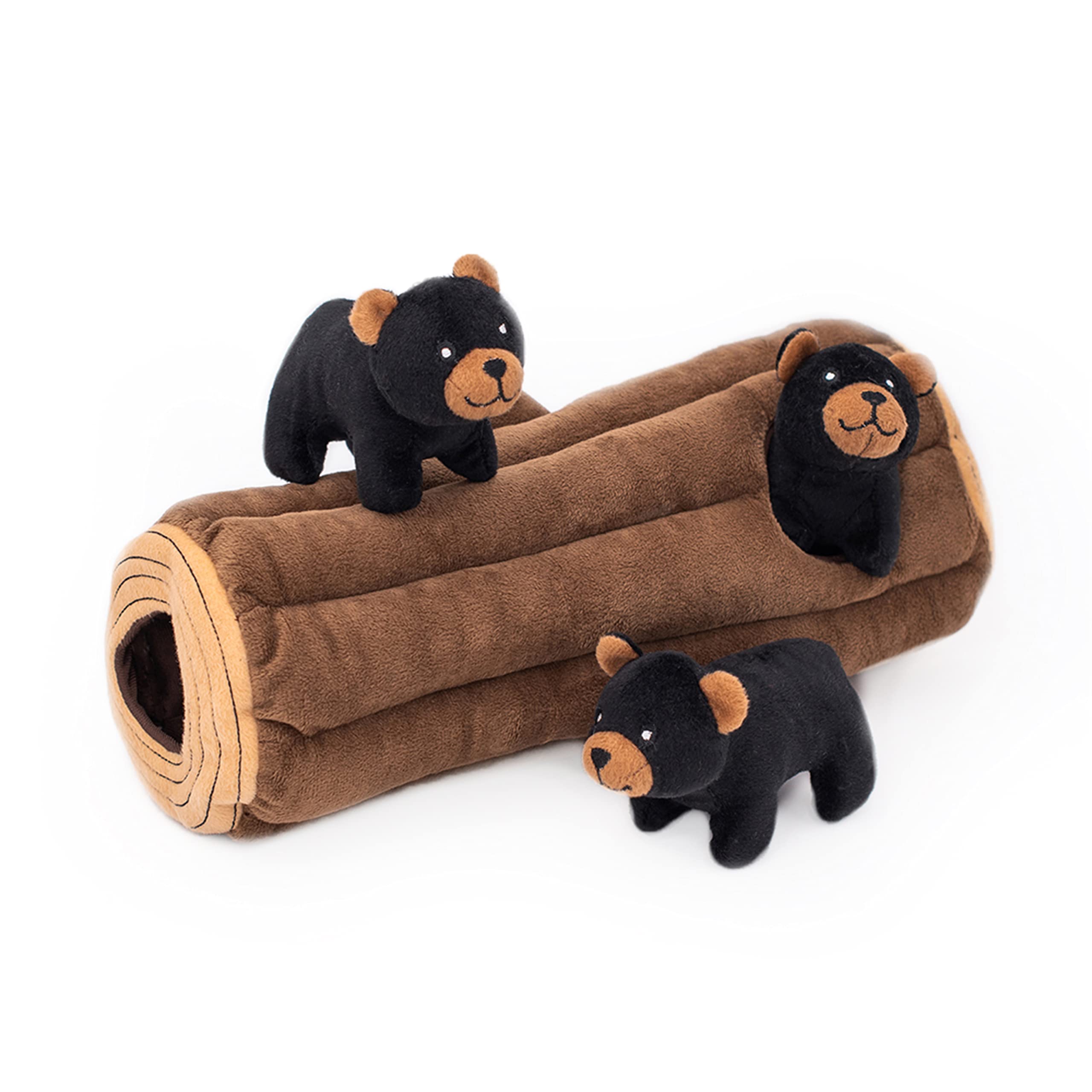 ZippyPaws Woodland Friends Burrow Interactive Dog Toys - Hide and Seek Dog Toys and Puppy Toys, Colorful Squeaky Dog Toys, and Plush Dog Puzzles, Black Bear Log