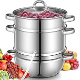 FOHERE 11Qt Steam Juicer Extractor Stainless Steel, Juice Steamer Pot for Fruit &amp; Vegetables with Glass Lid, Hose, Clamp, Loop Handles, Ideal for Making Fresh Juice, Jelly, and Sauces