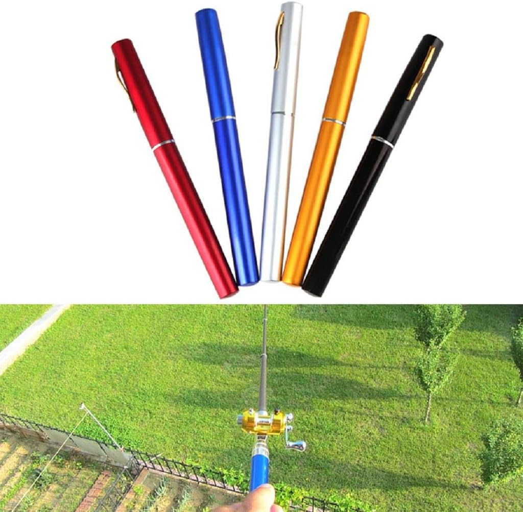 Portable Mini Telescopic Pocket Fish Pen Aluminum Alloy Mini Fishing Rod Pole + Reel (Blue)