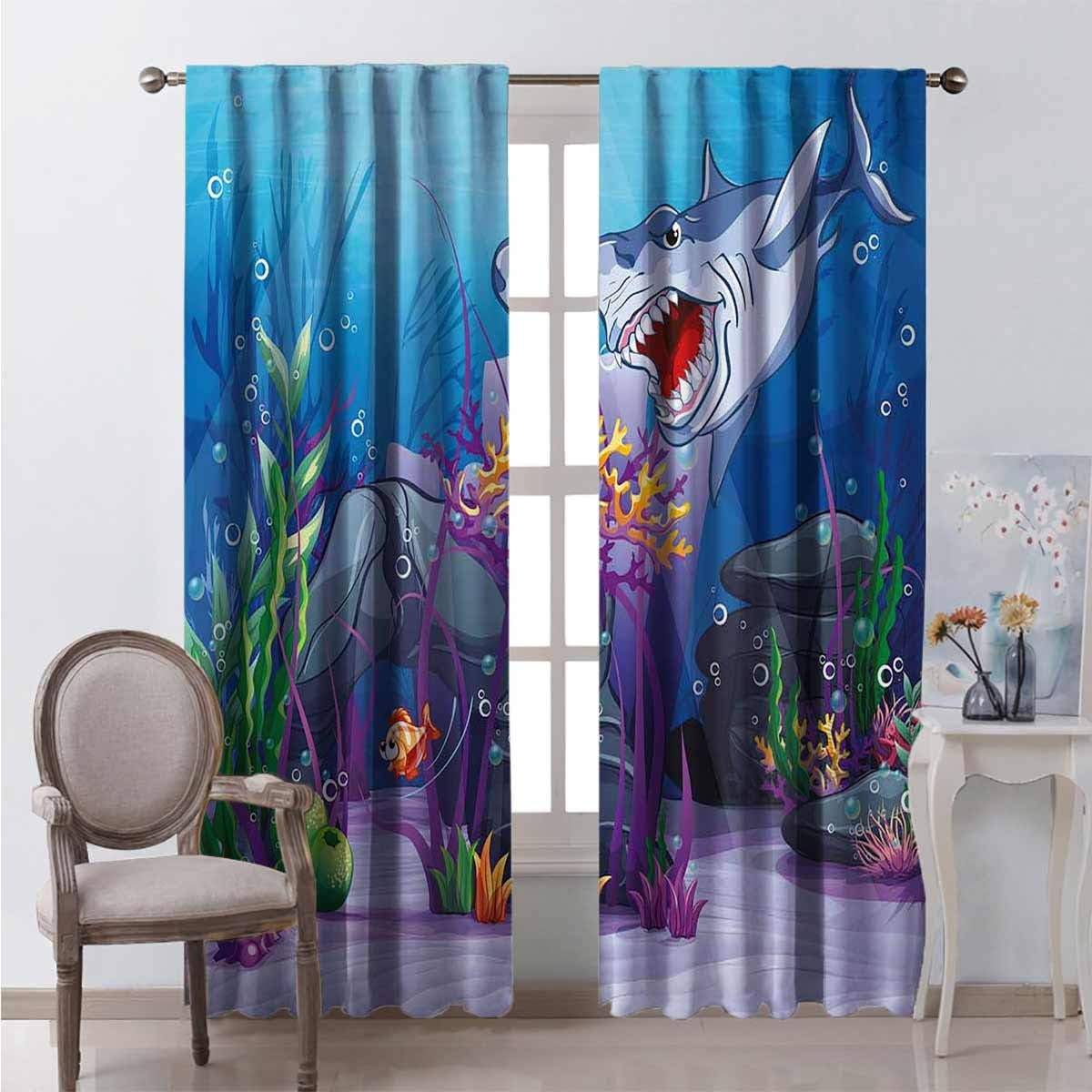 99% Blackout Curtains Evil Shark Little Fish for Bedroom Kindergarten Living Room W96 x L96 Inch