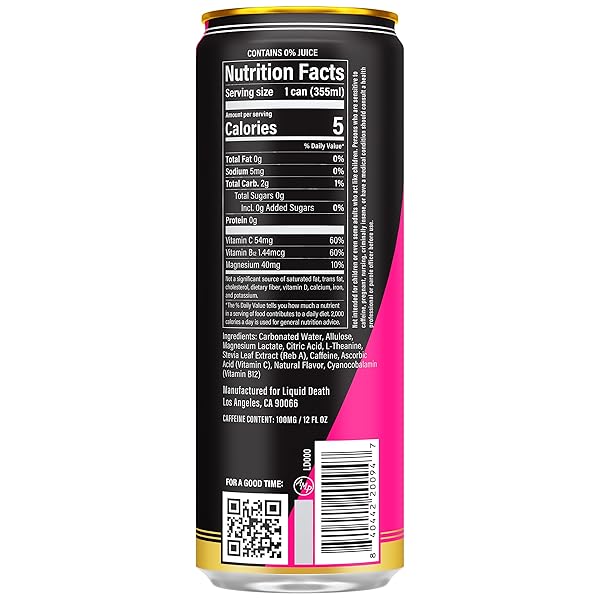 LIQUID DEATH SPARKLING ENERGY – SCARY STRAWBERRY, SUGAR-FREE ENERGY DRINK, UNEXTREME CAFFEINE 100MG, ESSENTIAL VITAMINS, 12 FL OZ (PACK OF 12)