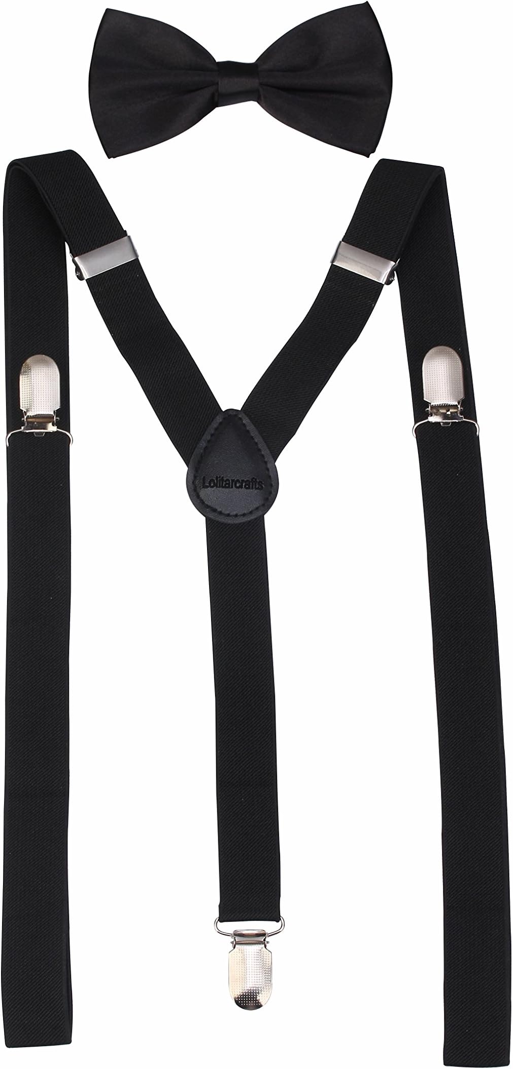 Men's Classic Solid Suspenders Matching Bow Tie Set Braces