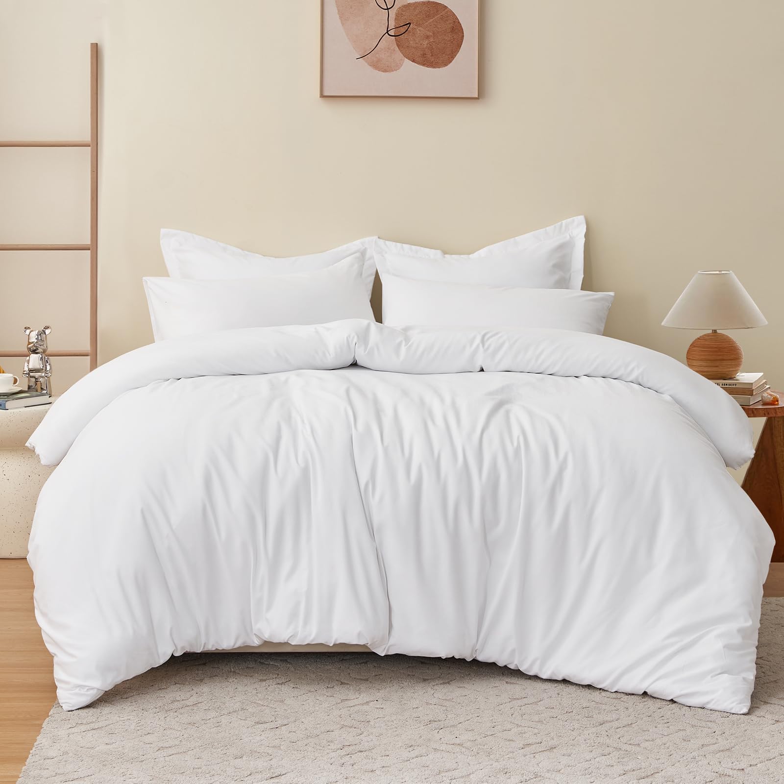 RUIKASI Double Duvet Set Bedding Set - White Duvet Cover Double Bed Set with Zip, Soft Brushed Microfibre Duvet Cover Set Quilt Cover with 2 Pillowcases — image 1