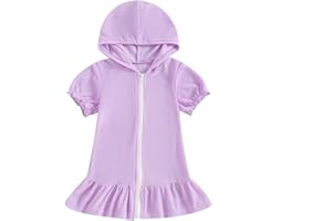 Mokoggiri Girls Hooded Terry Cover Up Swimsuit Zipper Swim Dress Short Sleeve Ruffle Coverups Bathing Suit Swimwear