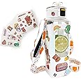 Kawaii Water Bottle Cute Water Bottles with Straw Portable Leakproof BPA-Free Drinking Bottle with Adjustable Shoulder Strap and Sticker - for Girls and Boys (White-24oz-Time Marker)