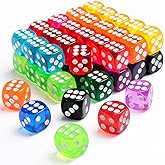 50 Pieces Colored Dice, 6 Sided Dice for Board Games, 14mm Bulk Dice for Math Learning, Dice for Classroom
