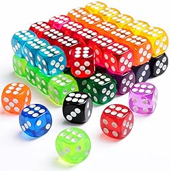 50 Pieces Dice Set, 14mm Bulk 6 Sided Colored Dices