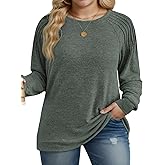 DOLNINE Plus-Size-Sweatshirts for Women Crewneck Pleated Long Sleeve Shirts Fashion Loose Fit Tunic Tops