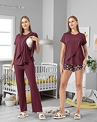 Rnxrbb 3 Piece Postpartum Nursing Pajamas Set